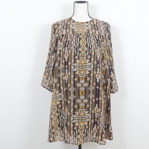 H&M Black Yellow Cream Aztec Boho Mid Sleeve Size 4 Casual Shift Dress
